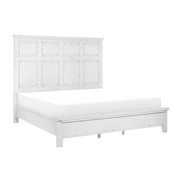 English Elm Antique White Panel King Bed Farmhouse Cottage Wood Frame with Picture Molding B011S01518