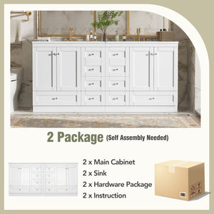 English Elm 72" Freestanding Bathroom Vanity Mdf Shaker Style with Ceramic Sink and Soft Close Storage N729P000031K