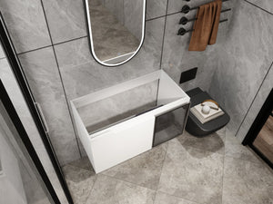 English Elm 36" Floating Bathroom Vanity Glossy White Frosted Glass Soft Close Plywood Cabinet W999P387170