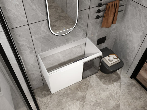 English Elm 36" Floating Bathroom Vanity Glossy White Frosted Glass Soft Close Plywood Cabinet W999P387170