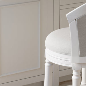 English Elm 26" Farmhouse Barrel Back Swivel Counterstool Upholstered Wood Frame Kitchen Island Seating White B2751P436470