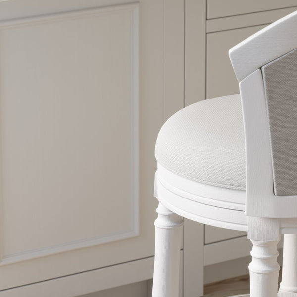 English Elm 26" Farmhouse Barrel Back Swivel Counterstool Upholstered Wood Frame Kitchen Island Seating White B2751P436470