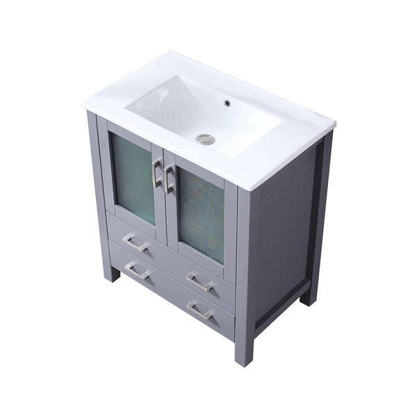 English Elm Dark Grey Bath Vanity 30 In. W X 18.25 In. D With White Ceramic Top - Modern Storage Solution! B2731P260423