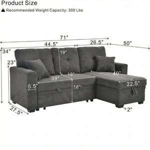 English Elm Sleeper Sectional Sofa with Storage Chaise Tufted Polyester Upholstery Small Space W5568S00038