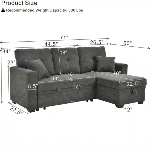 English Elm Sleeper Sectional Sofa with Storage Chaise Tufted Polyester Upholstery Small Space W5568S00038