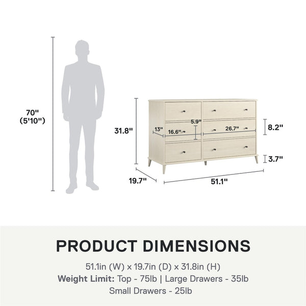 English Elm Farnsworth Mid-century Modern Six Drawer Dresser Warm Wood Finish Bedroom Storage B2733S00018