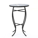 Christopher Knight Home® - Noble House - Han Outdoor Blue and White Ceramic Tile Side Table with Iron Frame