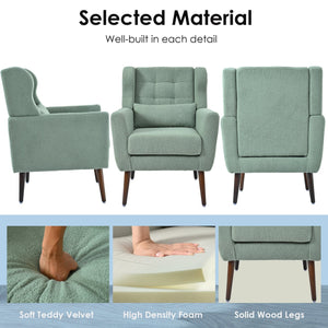 English Elm Modern Accent Chair Upholstered Armchair with Chenille Fabric, Ergonomic Padded Seat, Wood Legs for Living Room Seating Comfort and Stylish Mid Century Flair Light Green W1028P236473