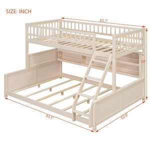English Elm Twin Xl Over Queen Bunk Bed with Led Lighting Shelving and Pegboard Pinewood Frame Beige LT000280AAA