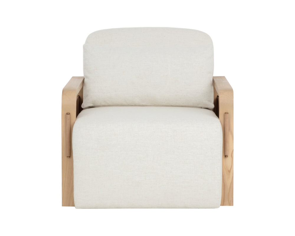 Sunpan OTSO Swivel Lounge Chair - Sculptural Ash Wood with Geralt Linen & Nubuck Leather for Comfort 112679