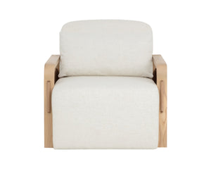 Sunpan OTSO Swivel Lounge Chair - Sculptural Ash Wood with Geralt Linen & Nubuck Leather for Comfort 112679