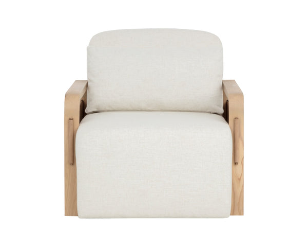 Sunpan OTSO Swivel Lounge Chair - Sculptural Ash Wood with Geralt Linen & Nubuck Leather for Comfort 112679