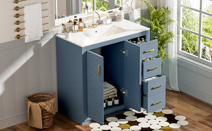 English Elm 36'' Bathroom Vanity with Ceramic Sink Combo Solid Wood Frame Soft-Closing Drawers Ample Storage Elegance Indigo N710P243327M