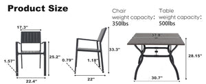 English Elm 5‑piece Outdoor Patio Dining Set Square Iron Table with Wood Grain Finish and Slat Chairs Black W3979S00049