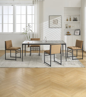 English Elm Modern Upholstered Dining Chairs Set of 2 with Linen-Like Fabric, High-Resilience Foam and Metal Frame Elegant Comfort Coffee W1249P257009