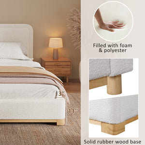 English Elm Christopher Knight Home® - King Size Bed Frame – Elegant Boucle Upholstered Headboard, Solid Wood Base, Easy Assembly, White Finish N757K327027W