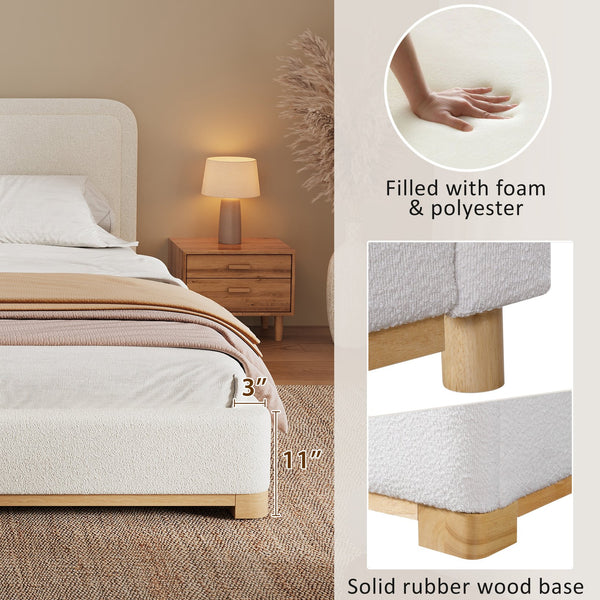 English Elm Christopher Knight Home® - King Size Bed Frame – Elegant Boucle Upholstered Headboard, Solid Wood Base, Easy Assembly, White Finish N757K327027W