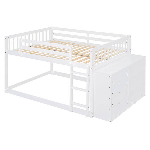 English Elm Full Over Bunk Bed with Four Drawers Three Shelves Pine and Mdf Kids Frame White LT000267AAK-1