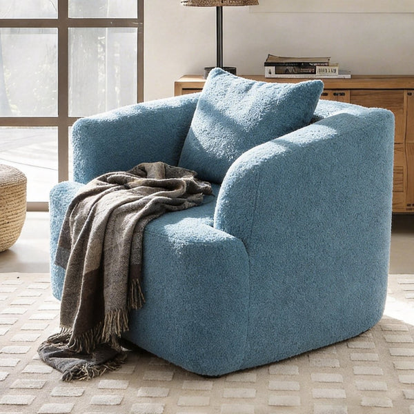 English Elm 360° 360 Swivel Teddy Velvet Accent Chair Plush Cocoon Seat for Living Room or Bedroom Blue W5385P433230