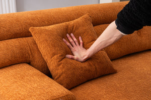 English Elm LY-029 Amber Orange Reconfigurable 4-Seater Modular Sofa with Wood-Grain Chenille, 2 Pillows, Cozy Comfort W2231S00022