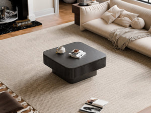English Elm 31.5'' Square Wood Veneer Flip Top Storage Coffee Table with Slat Detail for Living Rooms Black W1435P375247