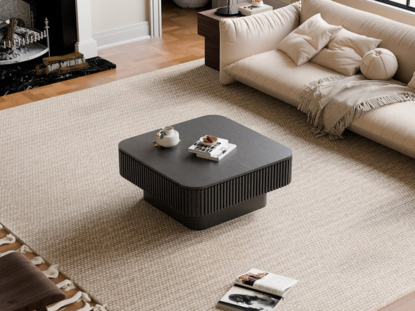 English Elm 31.5'' Square Wood Veneer Flip Top Storage Coffee Table with Slat Detail for Living Rooms Black W1435P375247