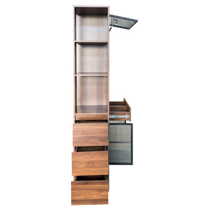 English Elm 70.87"h Tall Storage Cabinet Glass Panel Doors Asymmetric Drawers Modern Hallway Organizer W331S00205
