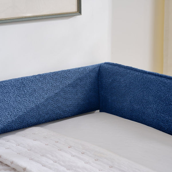 English Elm Full Size Boucle Daybed with Pop up Trundle Tufted Upholstered Sofa Sleeping Blue W1413S00176