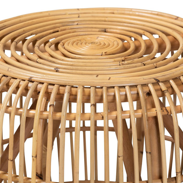 English Elm Modern Rattan Round End Table Woven Openwork Frame Bohemian Accent for Living Room B2750P420342