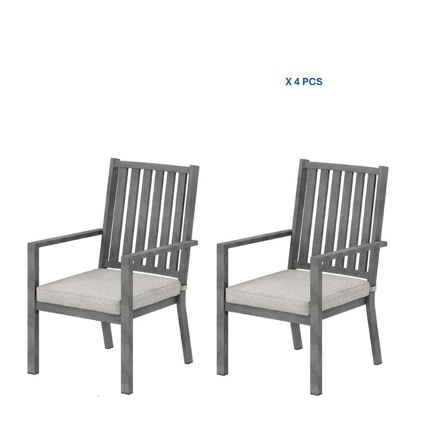 English Elm Set of 4 Outdoor Aluminum Dining Chairs Wood Grain Texture Waterproof Cushioned Patio Gray B082P455142