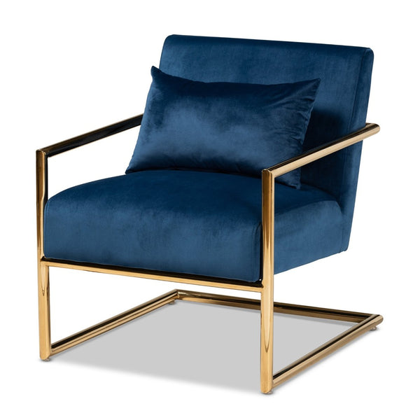 Baxton Studio Baxton Studio Mira Luxe Navy Velvet Lounge Chair with Gold Metal Frame - Chic Comfort for Any Space TSF-60458-Navy Velvet/Gold-CC