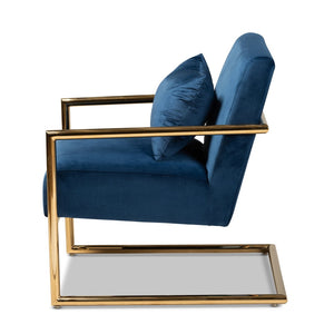 Baxton Studio Baxton Studio Mira Luxe Navy Velvet Lounge Chair with Gold Metal Frame - Chic Comfort for Any Space TSF-60458-Navy Velvet/Gold-CC