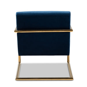 Baxton Studio Baxton Studio Mira Luxe Navy Velvet Lounge Chair with Gold Metal Frame - Chic Comfort for Any Space TSF-60458-Navy Velvet/Gold-CC