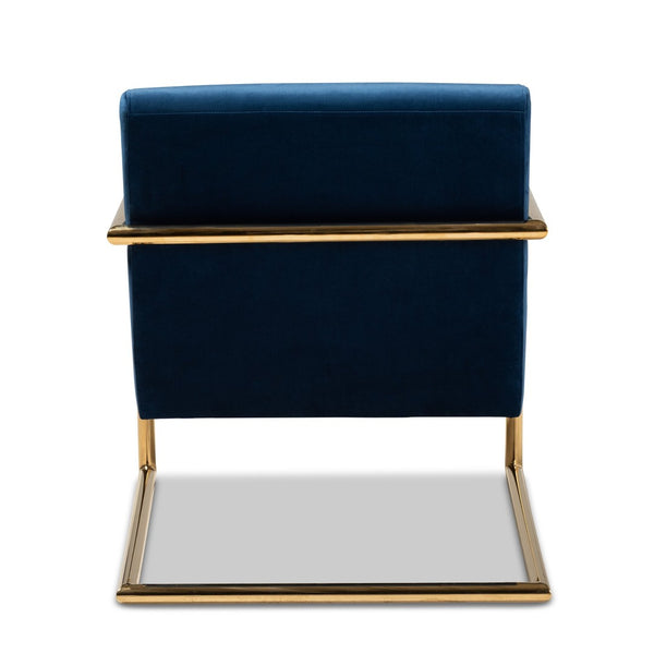 Baxton Studio Baxton Studio Mira Luxe Navy Velvet Lounge Chair with Gold Metal Frame - Chic Comfort for Any Space TSF-60458-Navy Velvet/Gold-CC