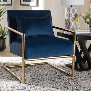 Baxton Studio Baxton Studio Mira Luxe Navy Velvet Lounge Chair with Gold Metal Frame - Chic Comfort for Any Space TSF-60458-Navy Velvet/Gold-CC
