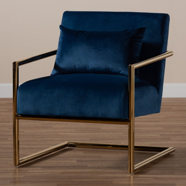 Baxton Studio Baxton Studio Mira Luxe Navy Velvet Lounge Chair with Gold Metal Frame - Chic Comfort for Any Space TSF-60458-Navy Velvet/Gold-CC