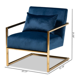 Baxton Studio Baxton Studio Mira Luxe Navy Velvet Lounge Chair with Gold Metal Frame - Chic Comfort for Any Space TSF-60458-Navy Velvet/Gold-CC