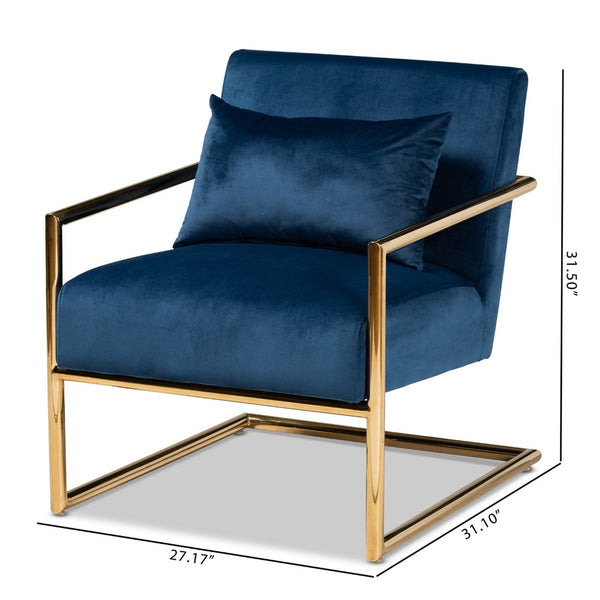 Baxton Studio Baxton Studio Mira Luxe Navy Velvet Lounge Chair with Gold Metal Frame - Chic Comfort for Any Space TSF-60458-Navy Velvet/Gold-CC