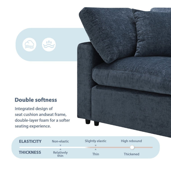English Elm [new Sku] Chenille Modular Sectional Sleeper Sofa with Ottoman Six Seat U Shape Living Room Dark Blue N723S8583K