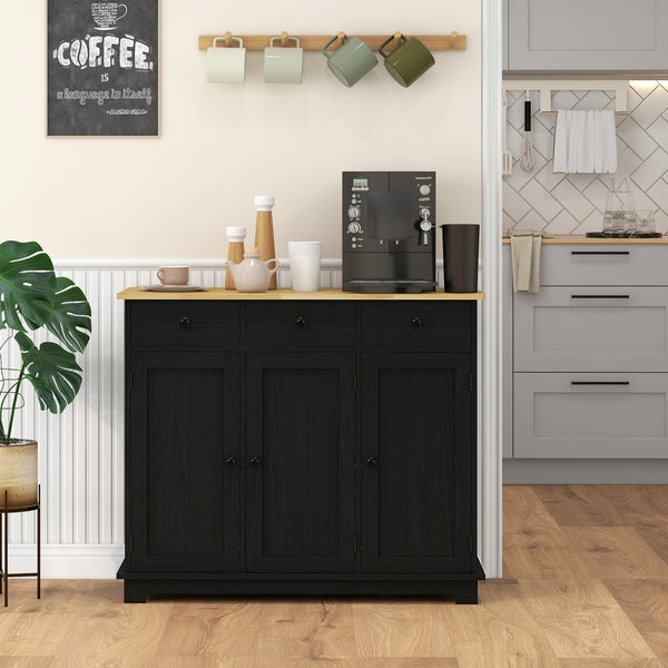 English Elm Homcom Rustic Sideboard With Solid Rubberwood Top, Stylish Storage Cabinet For Kitchen & Dining Use W2225P229096