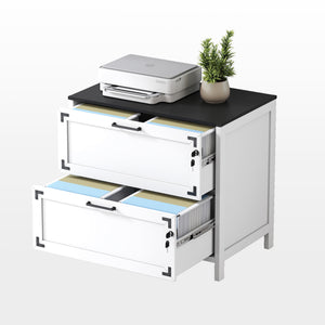 English Elm 2 Drawer Farmhouse File Cabinet with Lock for Home Office – Rustic Charm, Secure Storage, Spacious Organization White W331P272379