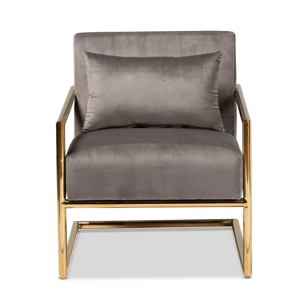 Baxton Studio Baxton Studio Mira Luxe Grey Velvet Lounge Chair with Gold Metal Frame - Modern Glam Home Accent TSF-60458-Grey Velvet/Gold-CC