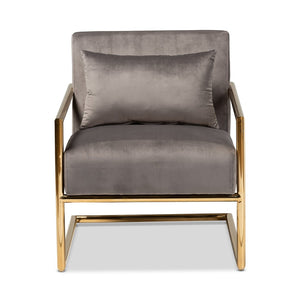 Baxton Studio Baxton Studio Mira Luxe Grey Velvet Lounge Chair with Gold Metal Frame - Modern Glam Home Accent TSF-60458-Grey Velvet/Gold-CC