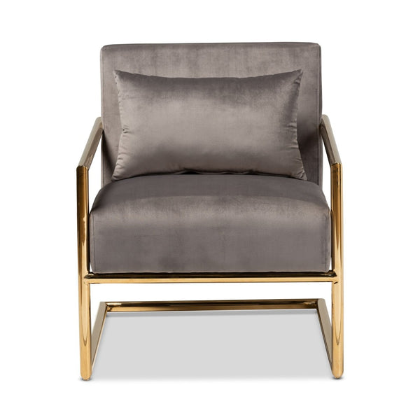 Baxton Studio Baxton Studio Mira Luxe Grey Velvet Lounge Chair with Gold Metal Frame - Modern Glam Home Accent TSF-60458-Grey Velvet/Gold-CC