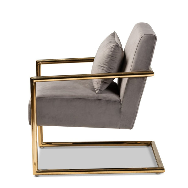 Baxton Studio Baxton Studio Mira Luxe Grey Velvet Lounge Chair with Gold Metal Frame - Modern Glam Home Accent TSF-60458-Grey Velvet/Gold-CC