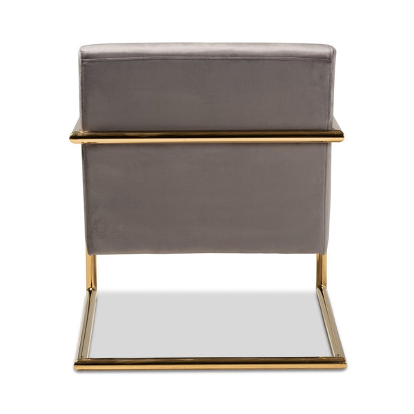 Baxton Studio Baxton Studio Mira Luxe Grey Velvet Lounge Chair with Gold Metal Frame - Modern Glam Home Accent TSF-60458-Grey Velvet/Gold-CC