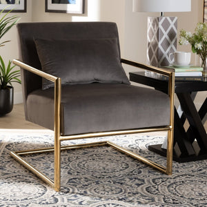 Baxton Studio Baxton Studio Mira Luxe Grey Velvet Lounge Chair with Gold Metal Frame - Modern Glam Home Accent TSF-60458-Grey Velvet/Gold-CC