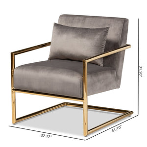Baxton Studio Baxton Studio Mira Luxe Grey Velvet Lounge Chair with Gold Metal Frame - Modern Glam Home Accent TSF-60458-Grey Velvet/Gold-CC