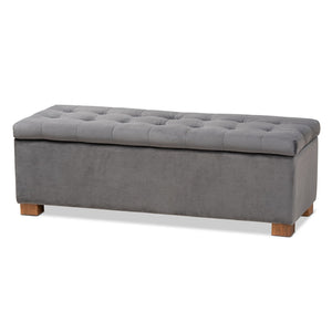 Baxton Studio Baxton Studio Modern Grey Velvet Storage Ottoman Bench with Grid-Tufted Design & Walnut Legs BBT3101-Grey Velvet/Walnut-Otto
