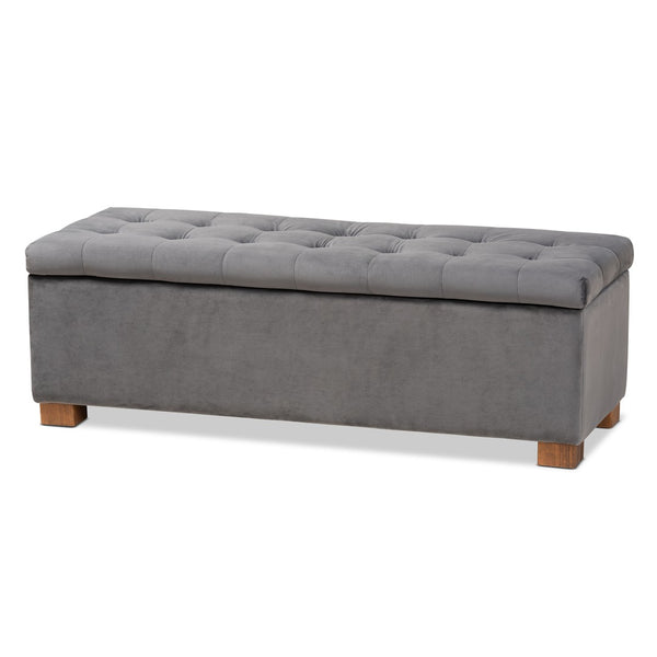 Baxton Studio Baxton Studio Modern Grey Velvet Storage Ottoman Bench with Grid-Tufted Design & Walnut Legs BBT3101-Grey Velvet/Walnut-Otto